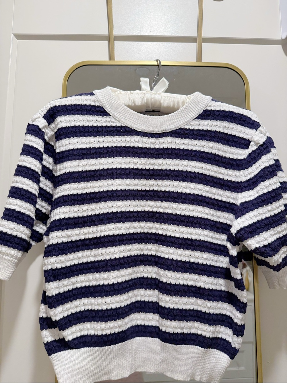Zara Navy & White Striped Knit Short Sleeve Top